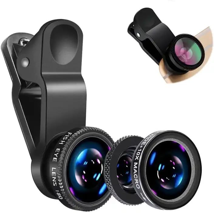 Fishing Camera - iPhone、Xiaomi、Redmi用3in1魚眼広角マイクロカメラレンズ、スマートフォン用3in1ズーム魚眼レンズ（フォンクリップ付き）