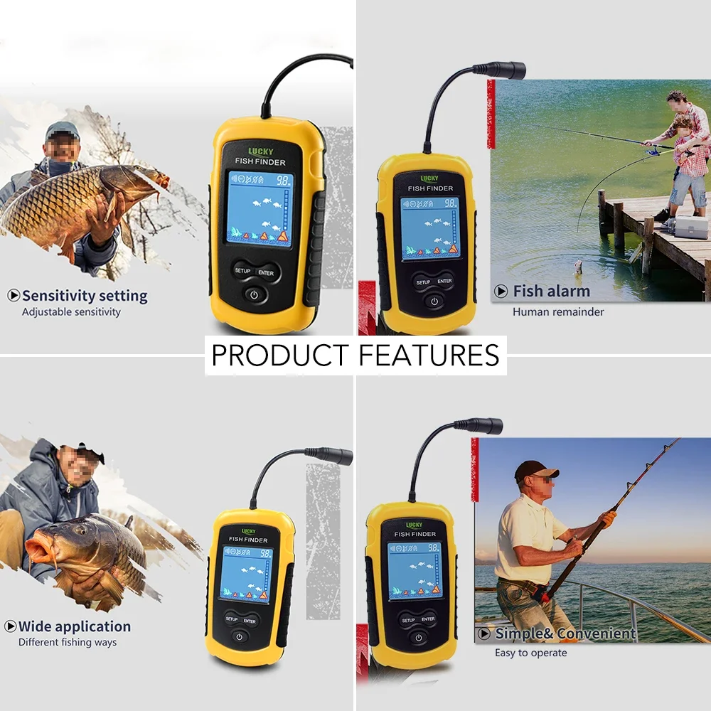 ラッキー液晶カラースクリーンポータブル有線魚群探知機 100 - Fish Finder Portable のレビューと価格